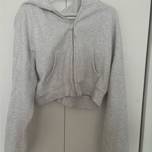 Garage Light Gray Cropped Zip Up Hoodie